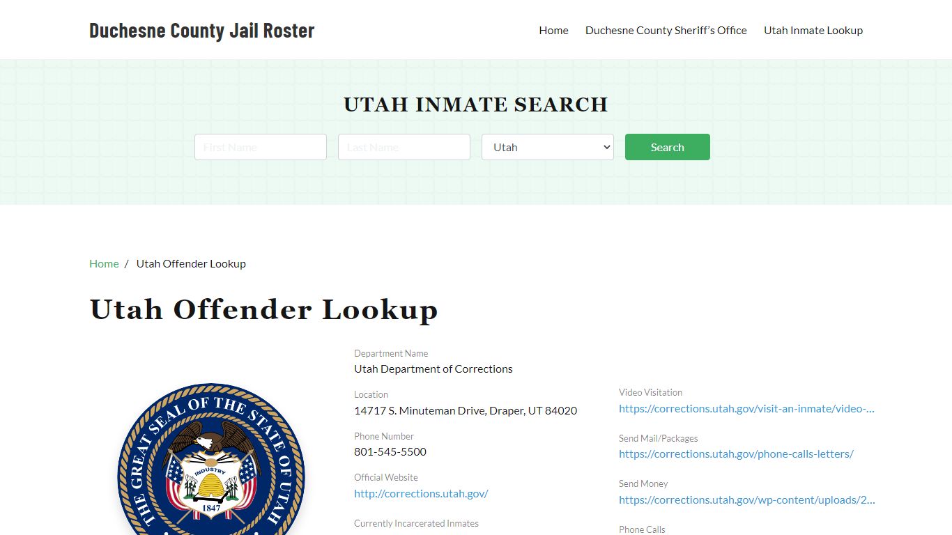 Utah Inmate Search, Jail Rosters - Duchesne County Jail