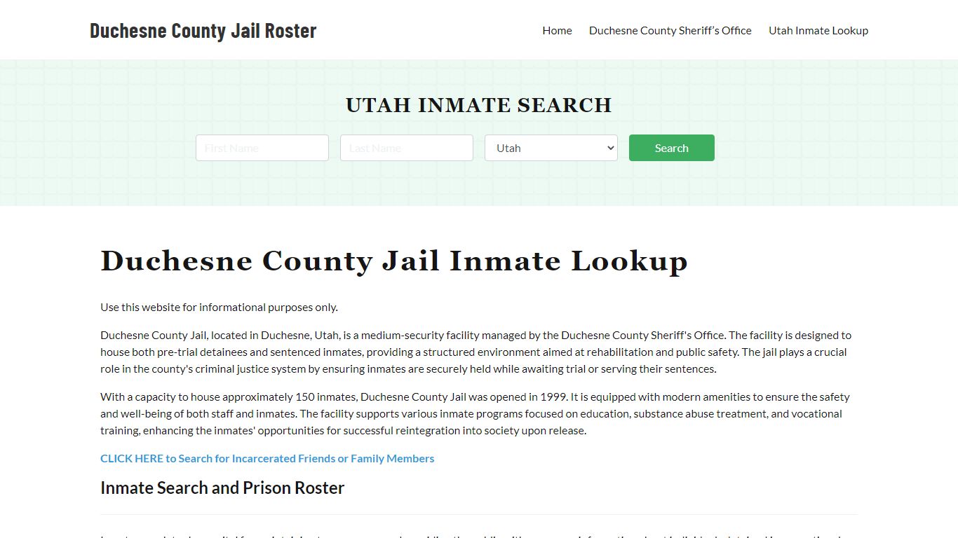 Duchesne County Jail Roster Lookup, UT, Inmate Search