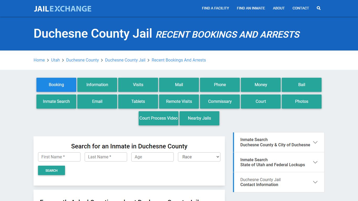 Duchesne County Jail Recent Bookings And Arrests - Jail Exchange